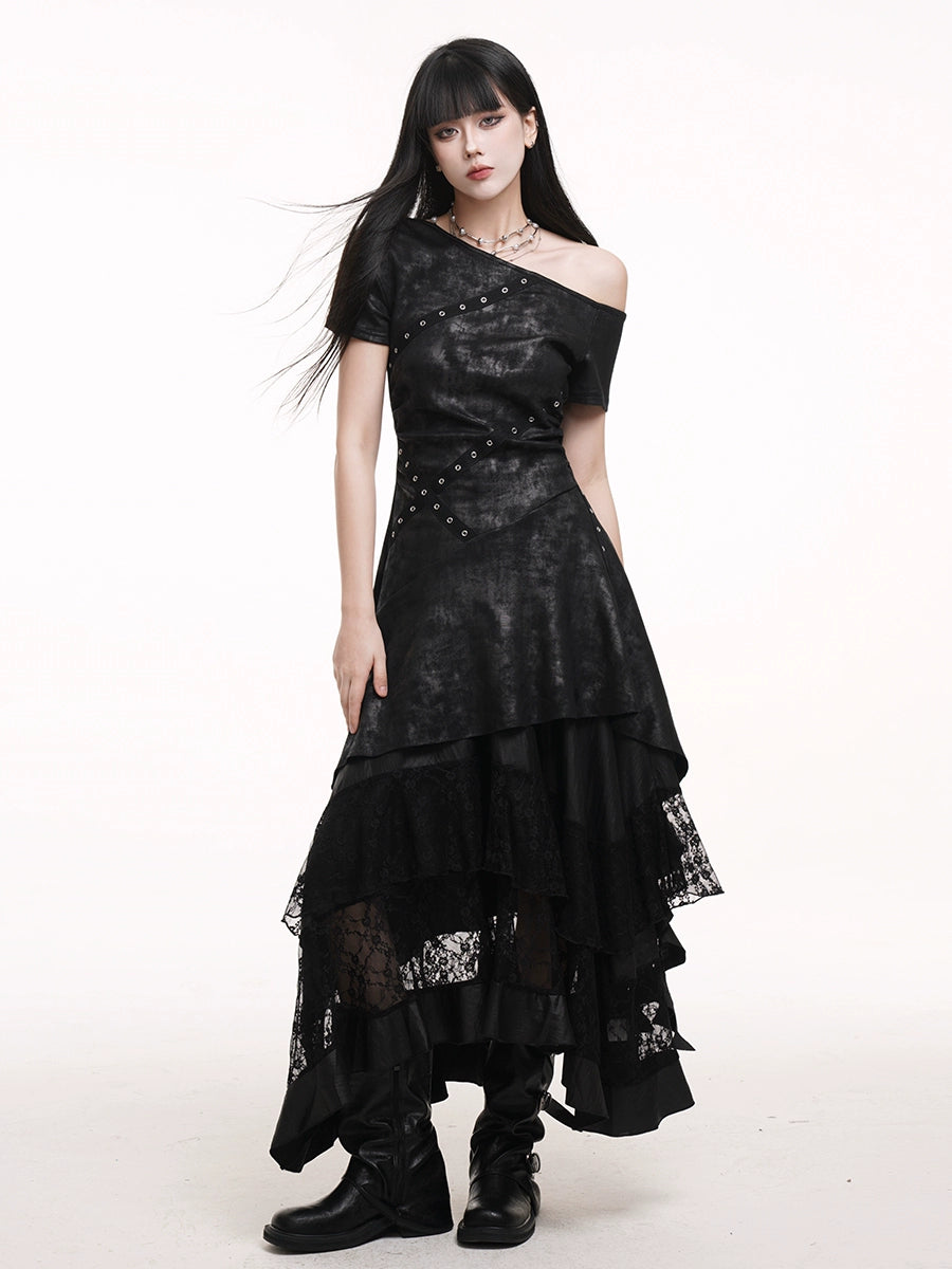 Ghost Girl Irregular Slanted Shoulder Dress