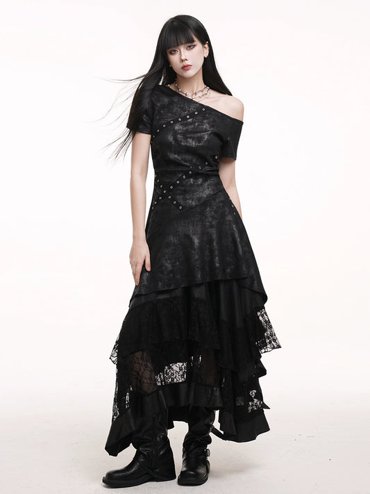 Ghost Girl Irregular Slanted Shoulder Dress