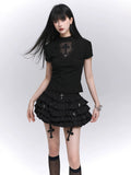 Black Pleated Cross Mini Skirt