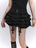 Black Pleated Cross Mini Skirt