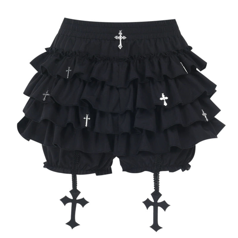 Black Pleated Cross Mini Skirt