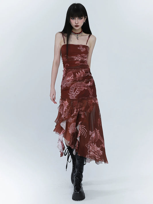 Irregular Red Slip Dress