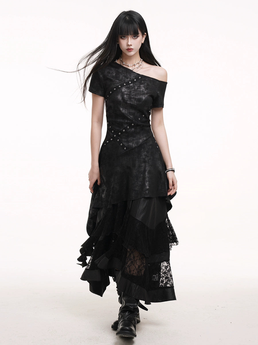 Ghost Girl Irregular Slanted Shoulder Dress