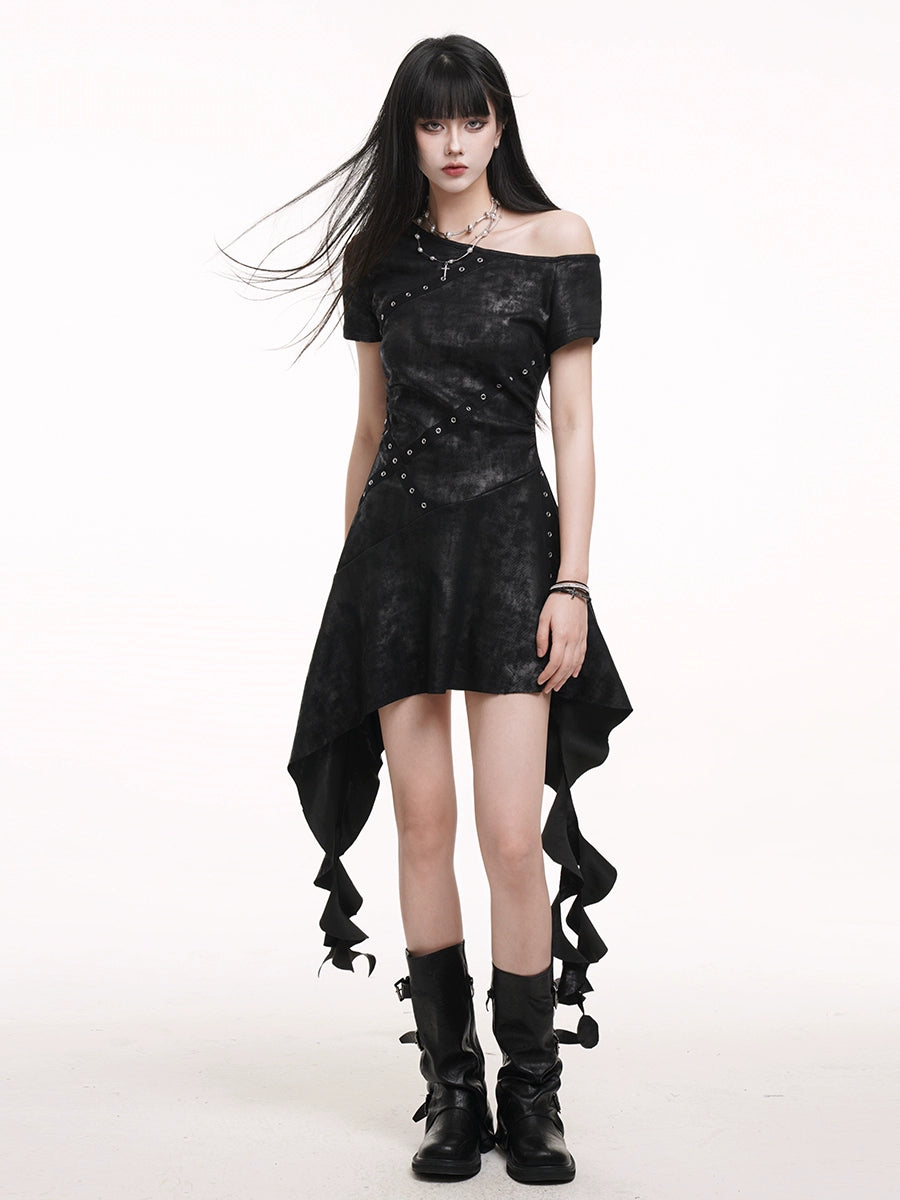 Ghost Girl Irregular Slanted Shoulder Dress